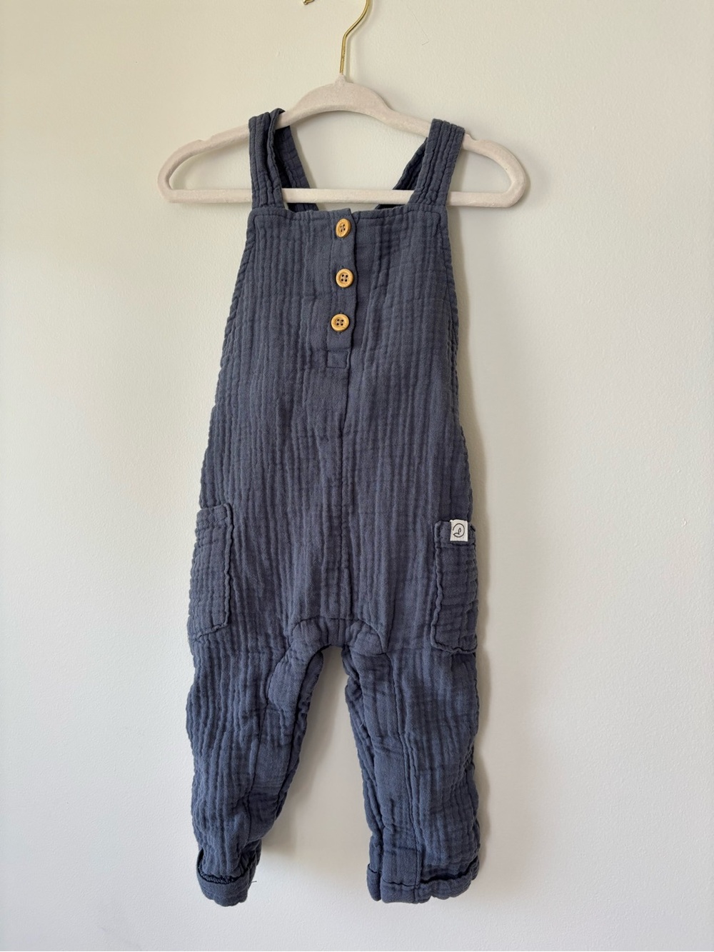 Carter's Dark Blue Muslin Button-Front Overalls
